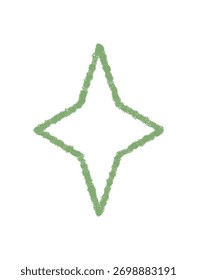 Festive crayon outline firework star in a green glow style. Light and magic combine for a symbolic sparkle, graphic shape, and element for party or holiday concept in modern decorative format.
