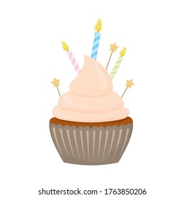 Festive cupcake. Sweets with cream, muffin, festive dessert, confectionery. Flat style. Vector.