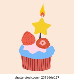 Festive cupcake. Sweets with cream, muffin, festive dessert, confectionery. 