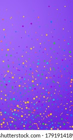 Festive cute confetti. Celebration stars. Festive confetti on violet background. Great festive overlay template. Vertical vector background.