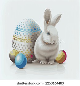 Festive cute rabbit and Easter Orthodox eggs on a light background - Vector illustration