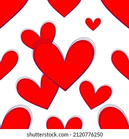 Patrón festivo lindo romántico sin costuras. corazones rojos con un fondo blanco. Imprimir para productos textiles y de papel. Vector.