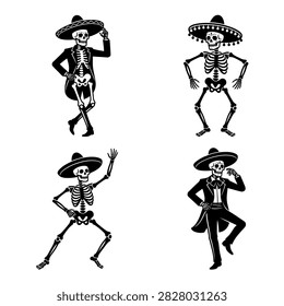 Festive Dancing Skeletons Silhouettes