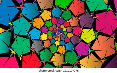 Festive dark abstract background. Multicolor rotating pattern