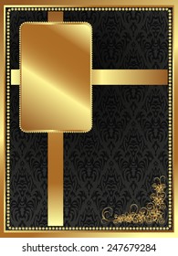 Festive dark background with gold plate and the pattern