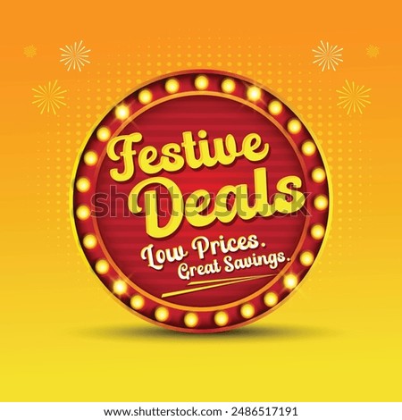 Festive Deals. Advertising, Promotional, Sale Logo Template Design Vector Layered. Vintage Classic 3d Retro Circle Lights