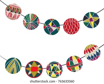 festive decor with a bright garland. vector garland with painted balls on a white background