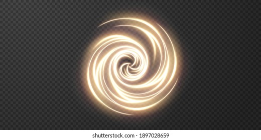 Festive decor. PNG. Glowing gold dynamic twirl. Futuristic light strip, line in motion on a transparent background. Electric power current conductor.	
