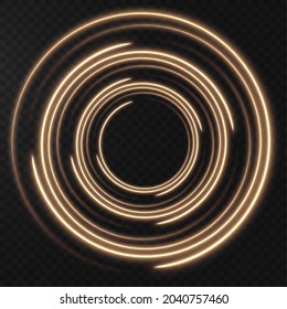 Festive decor. PNG. Glowing gold dynamic twirl. Futuristic light strip, line in motion on a transparent background. Electric power current conductor.