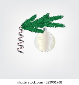 festive decoration branch ball serpentine isolated on white background vector Christmas New Year gift card