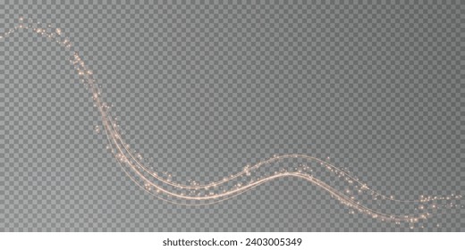 Festive decoration in the form of luminous flying wind surrounded by light dust and golden speed lines. Light effect for ceremonies, awards, prizes, motivations, invitations, banners, cards, videos.