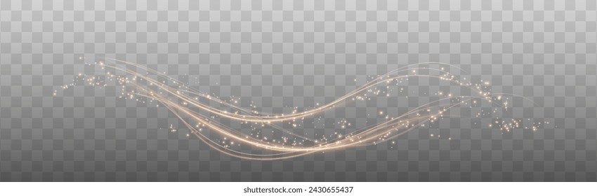 Decoración festiva en forma de viento volador luminoso rodeado de polvo ligero y líneas de velocidad doradas. Efecto de luz para ceremonias, premios, premios, motivaciones, invitaciones, banners, tarjetas, videos.