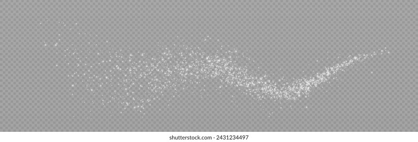 Festive decoration in the form of luminous flying wind surrounded by light dust and white speed lines. Light effect for ceremonies, awards, prizes, motivations, invitations, banners, cards, videos.