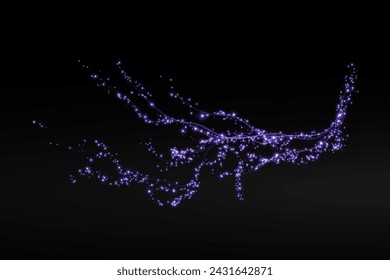 Festive decoration in the form of luminous flying wind surrounded by light dust and golden speed lines. Light effect for ceremonies, awards, prizes, motivations, invitations, banners, cards, videos.
