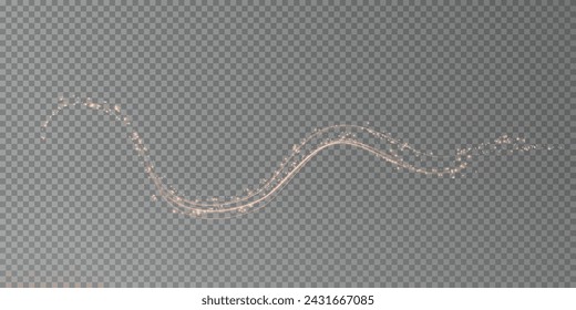 Festive decoration in the form of luminous flying wind surrounded by light dust and golden lines. Light effect for ceremonies, awards, prizes, motivations, invitations, banners, cards, videos.