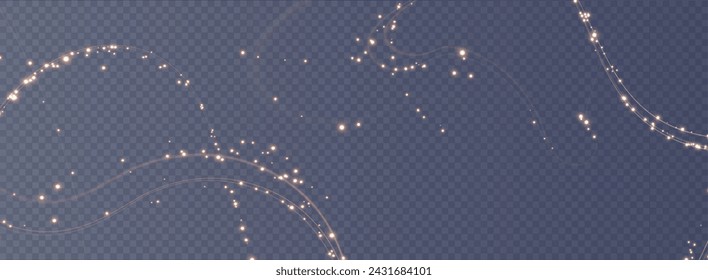 Festive decoration in the form of luminous flying wind surrounded by light dust and golden lines. Light effect for ceremonies, awards, prizes, motivations, invitations, banners, cards, videos.