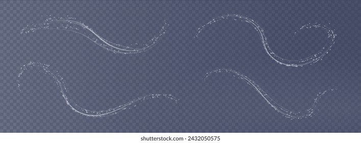 Festive decoration in the form of luminous flying wind surrounded by light dust and white speed lines. Light effect for ceremonies, awards, prizes, motivations, invitations, banners, cards, videos.
