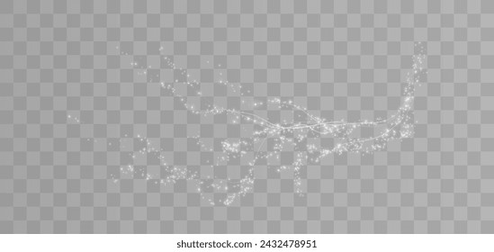 Festive decoration in the form of luminous flying wind surrounded by light dust and white speed lines. Light effect for ceremonies, awards, prizes, motivations, invitations, banners, cards, videos.