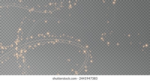 Festive decoration in the form of luminous flying wind surrounded by light dust and golden lines. Light effect for ceremonies, awards, prizes, motivations, invitations, banners, cards, videos.