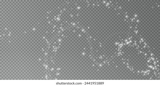 Festive decoration in the form of luminous flying wind surrounded by light white dust and white lines. Light effect for ceremonies, awards, prizes, motivations, invitations, banners, cards, videos.