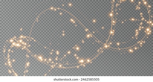 Festive decoration in the form of luminous flying wind surrounded by light dust and golden lines. Light effect for ceremonies, awards, prizes, motivations, invitations, banners, cards, videos.