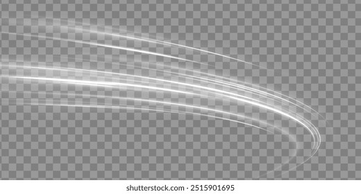 Festive decoration in the form of luminous flying wind surrounded by light dust and white speed lines. White shiny sparks of spiral wave. Shine round frame with light circles light effect.	