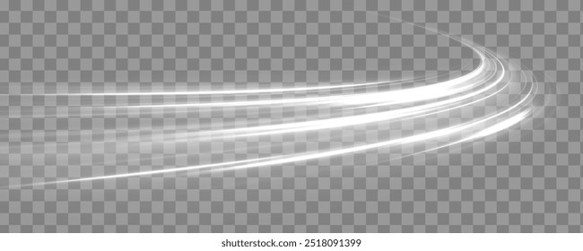 Festive decoration in the form of luminous flying wind surrounded by light dust and white speed lines. White shiny sparks of spiral wave. Shine round frame with light circles light effect.	