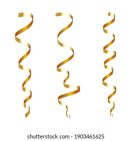 Festive decoration, gold shiny serpentine isolated on a white background. Vector illustration.