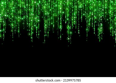 Festive decoration hanging rain green glitter garland. Vector