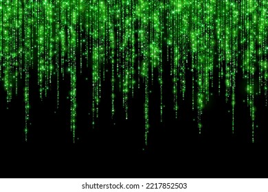 Festive decoration long green glitter rain garland. Vector