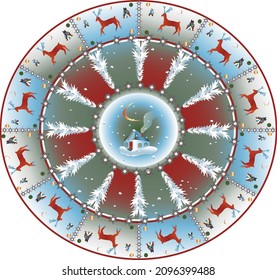 Festive decoration for the table service. Ceramic dish with a deers and snow.