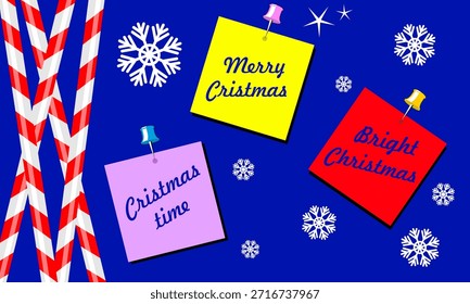 Festive decorations with colorful notes celebrating Christmas and winter cheer