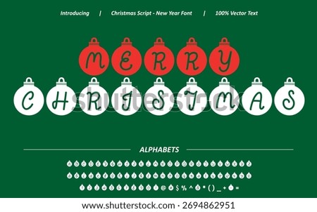 Festive decorative display font vector text design, editable alphabet for Christmas typography, logotype, and greeting illustrations. High-quality EPS file, scalable and ready for commercial use.