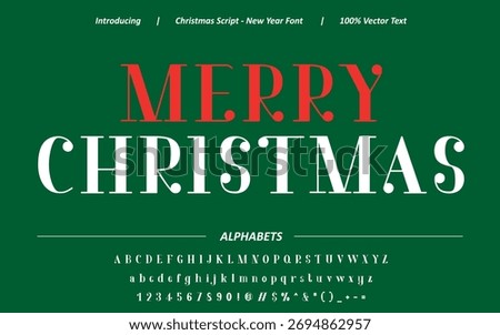Festive decorative display font vector text design, editable alphabet for Christmas typography, logotype, and greeting illustrations. High-quality EPS file, scalable and ready for commercial use.