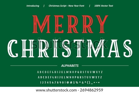 Festive decorative display font vector text design, editable alphabet for Christmas typography, logotype, and greeting illustrations. High-quality EPS file, scalable and ready for commercial use.