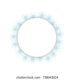 Festive decorative frame made of snowflakes on a white background. For posters, postcards, greeting for Christmas, new year. Vector illustration.