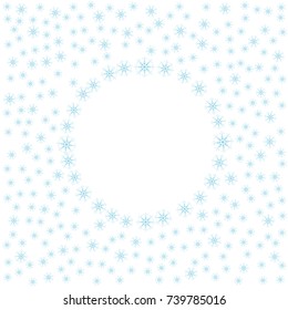 Festive decorative frame made of snowflakes on a white background. For posters, postcards, greeting for Christmas, new year. Vector illustration.