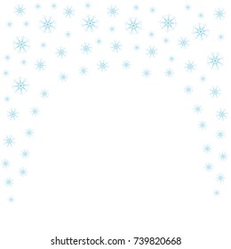 Festive decorative frame made of snowflakes on a white background. For posters, postcards, greeting for Christmas, new year. Vector illustration.