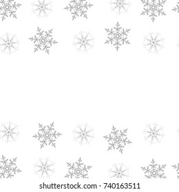 Festive decorative frame made of snowflakes on a white background. For posters, postcards, greeting for Christmas, new year. Vector illustration.