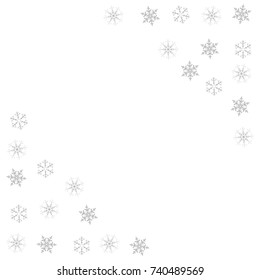 Festive decorative frame made of snowflakes on a white background. For posters, postcards, greeting for Christmas, new year. Vector illustration.