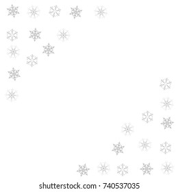 Festive decorative frame made of snowflakes on a white background. For posters, postcards, greeting for Christmas, new year. Vector illustration.