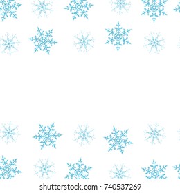 Festive decorative frame made of snowflakes on a white background. For posters, postcards, greeting for Christmas, new year. Vector illustration.