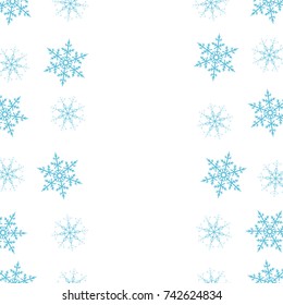 Festive decorative frame made of snowflakes on a white background. For posters, postcards, greeting for Christmas, new year. Vector illustration.