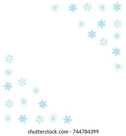 Festive decorative frame made of snowflakes on a white background. For posters, postcards, greeting for Christmas, new year. Vector illustration.