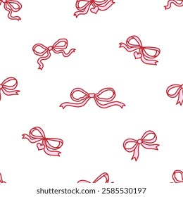 Festive decorative seamless pattern of coquette bows. Trendy ribbons background. Vintage bowknots backdrop for greeting cards, wedding, invitations. Vector illustration