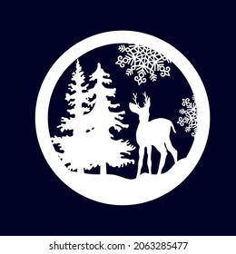 Lápiz decorativo festivo para cortar con ciervo en el bosque y copos de nieve
