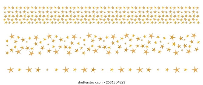 Fita decorativa festiva com estrelas douradas. Feliz Ano Novo Garland e Feliz Natal. Ilustração vetorial para decoração.