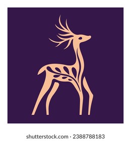 Festive deer. Deer with branches in vector. Christmas and New Year's deer.