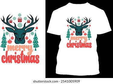 A festive deer in a cozy sweater surrounded by decorations.