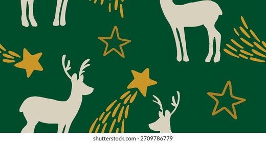 Ciervos festivos y estrellas patrón de Festiva en verde